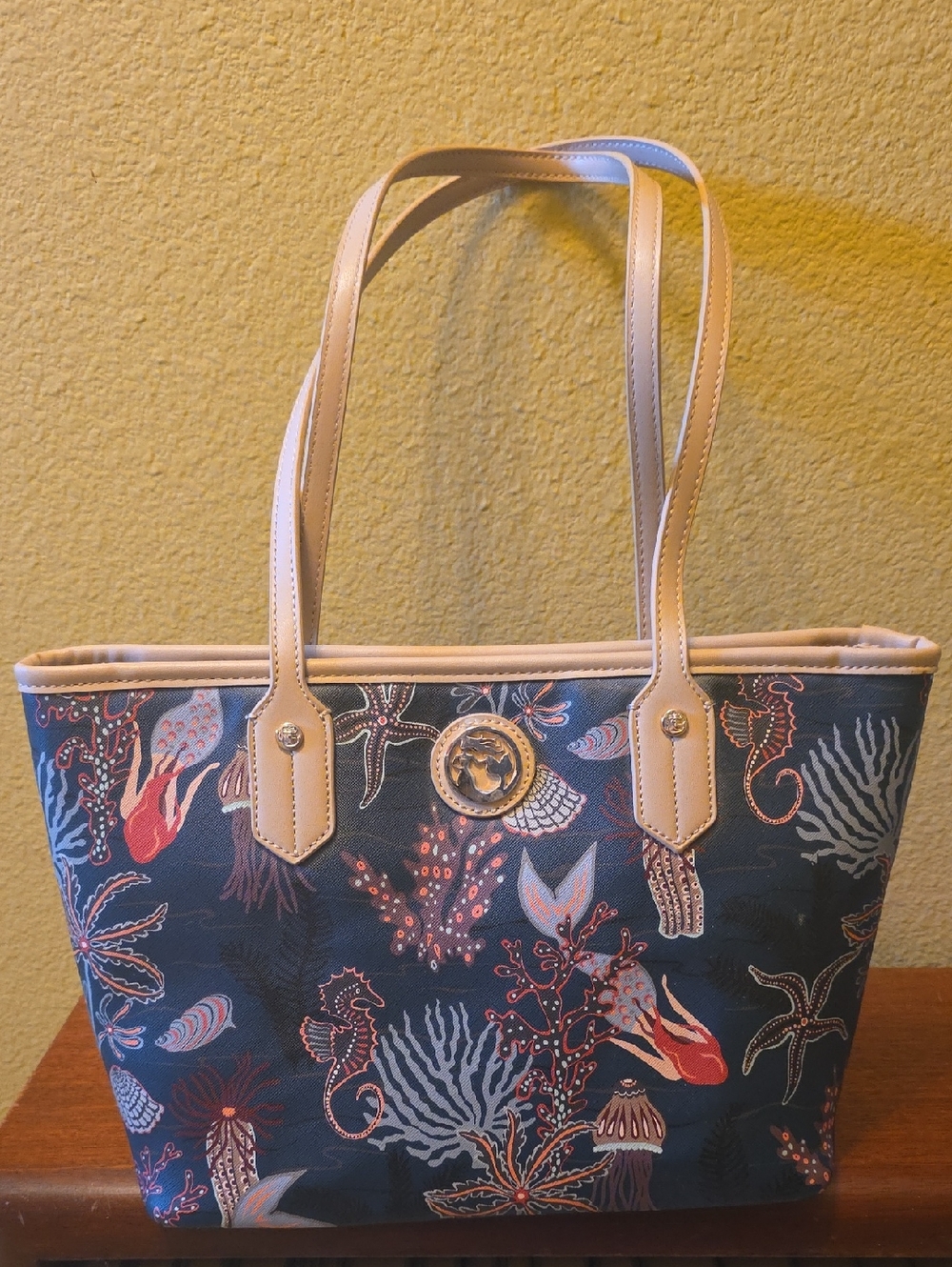 Spartina 449 Navy Sea Life Tote with Beige Trim